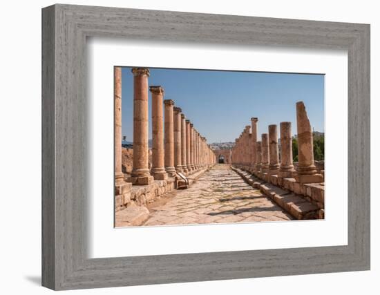 Ancient Roman stone road with a colonnade, Jerash, Jordan, Middle East-Francesco Fanti-Framed Photographic Print