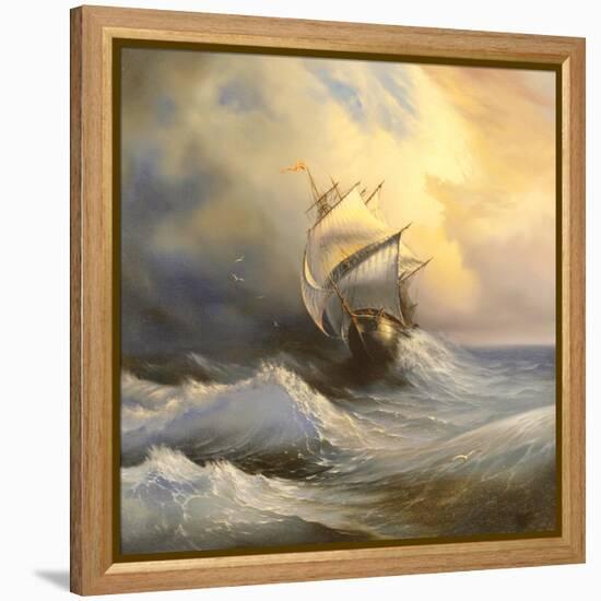 Ancient Sailing Vessel In Stormy Sea-balaikin2009-Framed Stretched Canvas