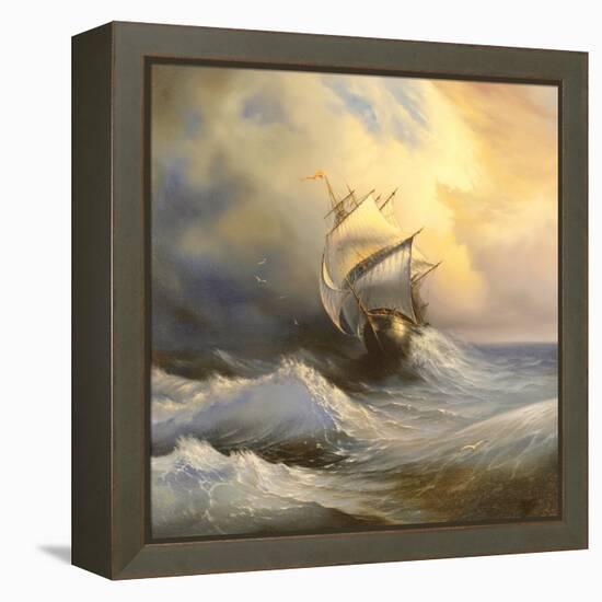 Ancient Sailing Vessel In Stormy Sea-balaikin2009-Framed Stretched Canvas