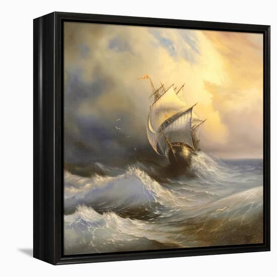 Ancient Sailing Vessel In Stormy Sea-balaikin2009-Framed Stretched Canvas