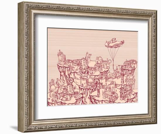 Ancient Steampunk City on the Hills.-RYGER-Framed Art Print