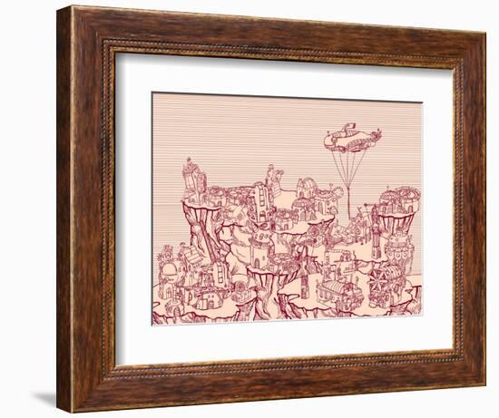 Ancient Steampunk City on the Hills.-RYGER-Framed Art Print
