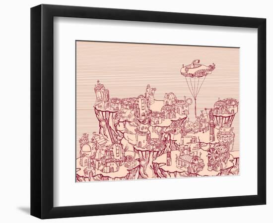 Ancient Steampunk City on the Hills.-RYGER-Framed Art Print