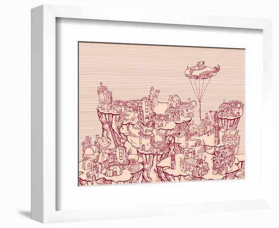 Ancient Steampunk City on the Hills.-RYGER-Framed Art Print