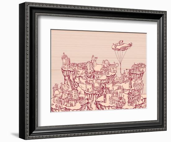 Ancient Steampunk City on the Hills.-RYGER-Framed Art Print