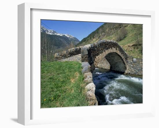 Ancient Stone Bridge over a River in the La Malana District in the Pyrenees in Andorra, Europe-Jeremy Bright-Framed Photographic Print