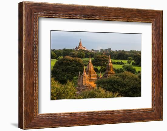 Ancient temple and pagoda rising out of the jungle at sunrise, Bagan, Mandalay Region, Myanmar-Keren Su-Framed Photographic Print