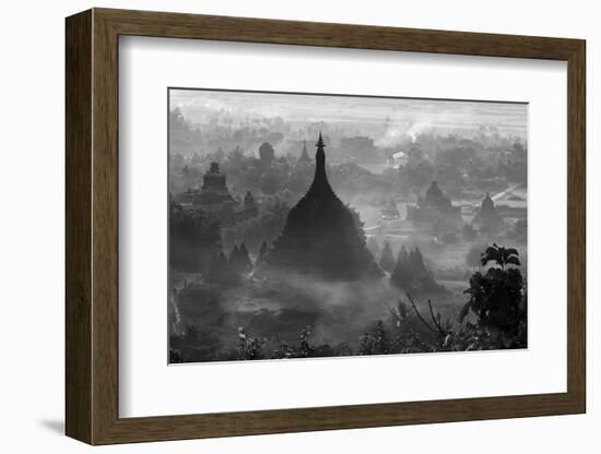 Ancient temples and pagodas in the jungle rising above sunset mist, Mrauk-U, Rakhine State, Myanmar-Keren Su-Framed Photographic Print