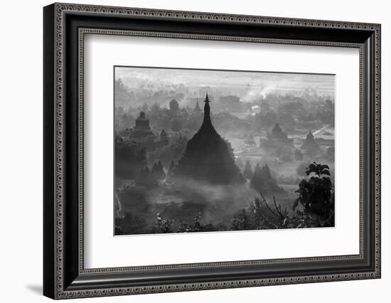 Ancient temples and pagodas in the jungle rising above sunset mist, Mrauk-U, Rakhine State, Myanmar-Keren Su-Framed Photographic Print