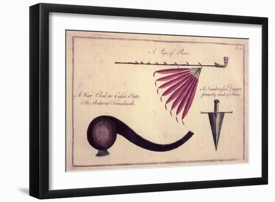 Ancient Tomahawk, Peace Pipe and Dagger, C.1590-John White-Framed Giclee Print