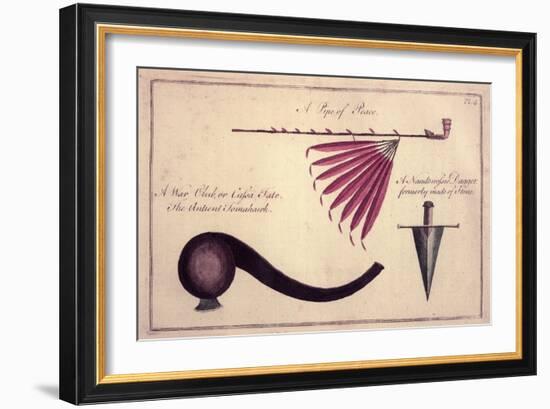 Ancient Tomahawk, Peace Pipe and Dagger, C.1590-John White-Framed Giclee Print