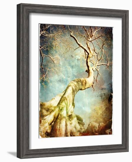 Ancient Tree Of Cambodian Temple - Artistic Retro Picture-Maugli-l-Framed Art Print