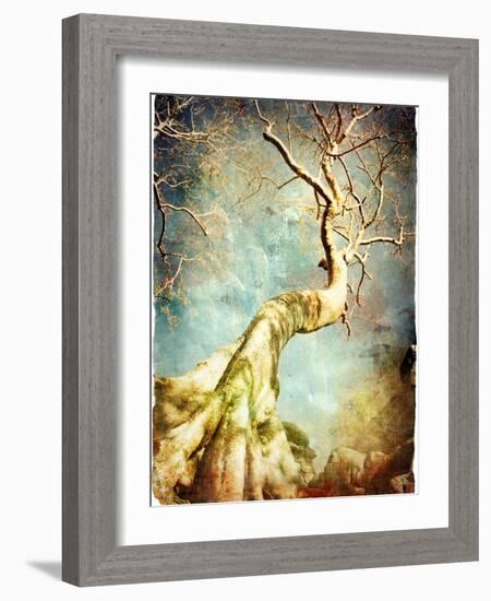 Ancient Tree Of Cambodian Temple - Artistic Retro Picture-Maugli-l-Framed Art Print