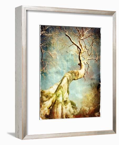 Ancient Tree Of Cambodian Temple - Artistic Retro Picture-Maugli-l-Framed Art Print