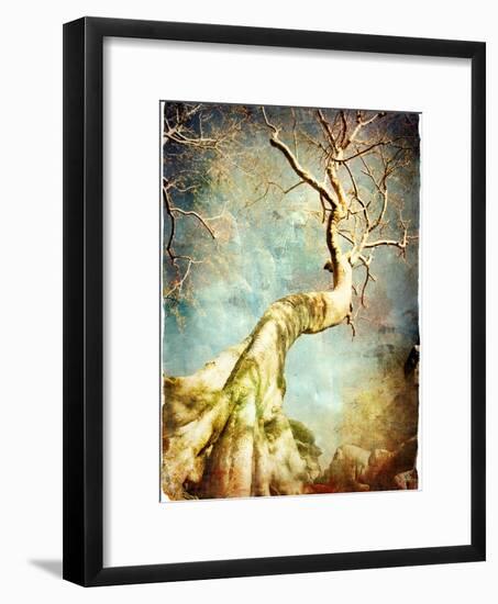 Ancient Tree Of Cambodian Temple - Artistic Retro Picture-Maugli-l-Framed Art Print