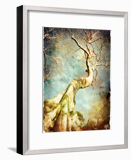 Ancient Tree Of Cambodian Temple - Artistic Retro Picture-Maugli-l-Framed Art Print