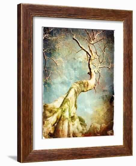 Ancient Tree Of Cambodian Temple - Artistic Retro Picture-Maugli-l-Framed Art Print