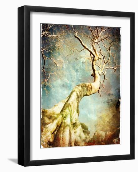 Ancient Tree Of Cambodian Temple - Artistic Retro Picture-Maugli-l-Framed Art Print
