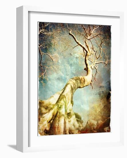 Ancient Tree Of Cambodian Temple - Artistic Retro Picture-Maugli-l-Framed Art Print