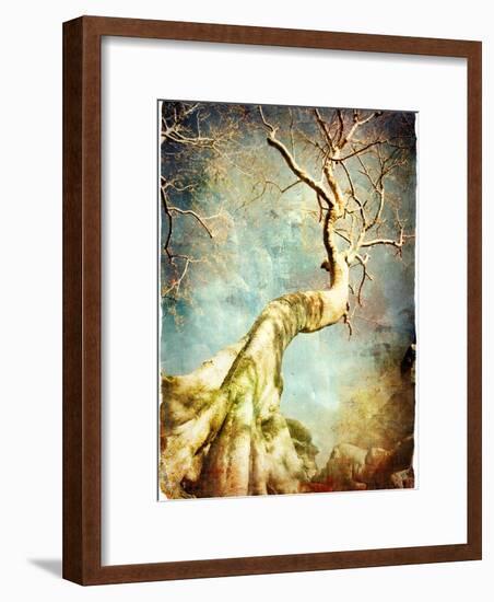 Ancient Tree Of Cambodian Temple - Artistic Retro Picture-Maugli-l-Framed Art Print