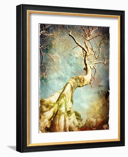 Ancient Tree Of Cambodian Temple - Artistic Retro Picture-Maugli-l-Framed Art Print