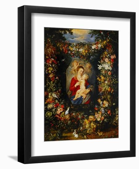 And Jan Brueghel: Mary Virgin and Child with Wreath of Flowers and Fruits-Peter Paul Rubens-Framed Giclee Print