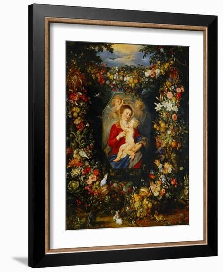 And Jan Brueghel: Mary Virgin and Child with Wreath of Flowers and Fruits-Peter Paul Rubens-Framed Giclee Print
