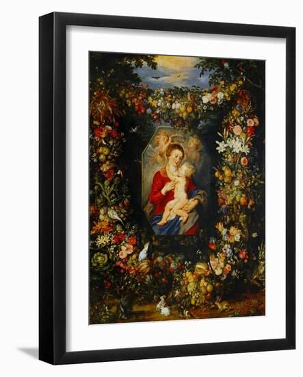 And Jan Brueghel: Mary Virgin and Child with Wreath of Flowers and Fruits-Peter Paul Rubens-Framed Giclee Print