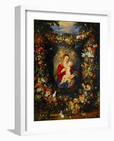 And Jan Brueghel: Mary Virgin and Child with Wreath of Flowers and Fruits-Peter Paul Rubens-Framed Giclee Print