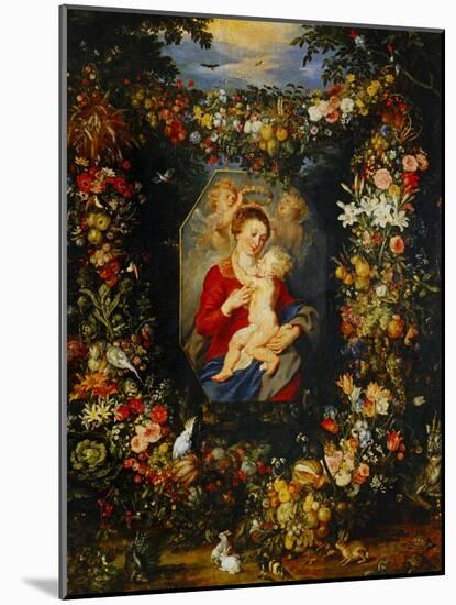 And Jan Brueghel: Mary Virgin and Child with Wreath of Flowers and Fruits-Peter Paul Rubens-Mounted Giclee Print