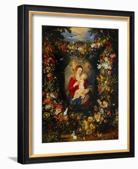 And Jan Brueghel: Mary Virgin and Child with Wreath of Flowers and Fruits-Peter Paul Rubens-Framed Giclee Print