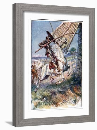 And Running His Lance into the Sail, Illustration from 'The Adventures of Don Quixote', Published…-Paul Hardy-Framed Giclee Print