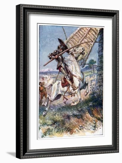 And Running His Lance into the Sail, Illustration from 'The Adventures of Don Quixote', Published…-Paul Hardy-Framed Giclee Print