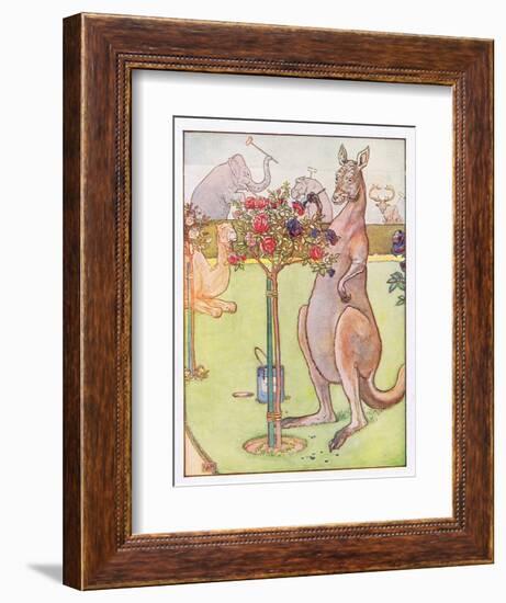 And the Kangaroo Tried to Paint the Roses Blue, Illustration from 'Johnny Crow's Party', c.1930-Leonard Leslie Brooke-Framed Giclee Print