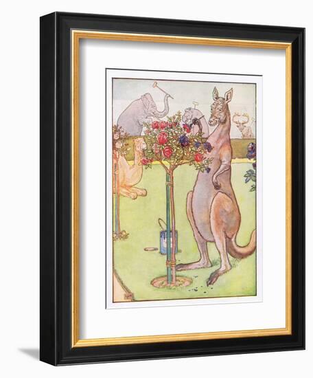 And the Kangaroo Tried to Paint the Roses Blue, Illustration from 'Johnny Crow's Party', c.1930-Leonard Leslie Brooke-Framed Giclee Print