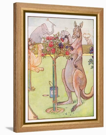 And the Kangaroo Tried to Paint the Roses Blue, Illustration from 'Johnny Crow's Party', c.1930-Leonard Leslie Brooke-Framed Premier Image Canvas