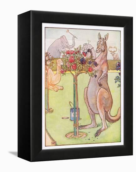 And the Kangaroo Tried to Paint the Roses Blue, Illustration from 'Johnny Crow's Party', c.1930-Leonard Leslie Brooke-Framed Premier Image Canvas