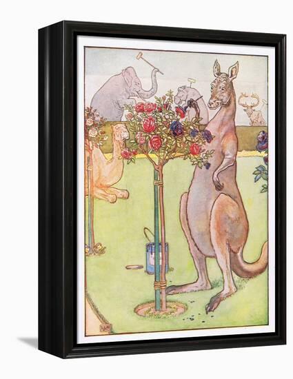 And the Kangaroo Tried to Paint the Roses Blue, Illustration from 'Johnny Crow's Party', c.1930-Leonard Leslie Brooke-Framed Premier Image Canvas