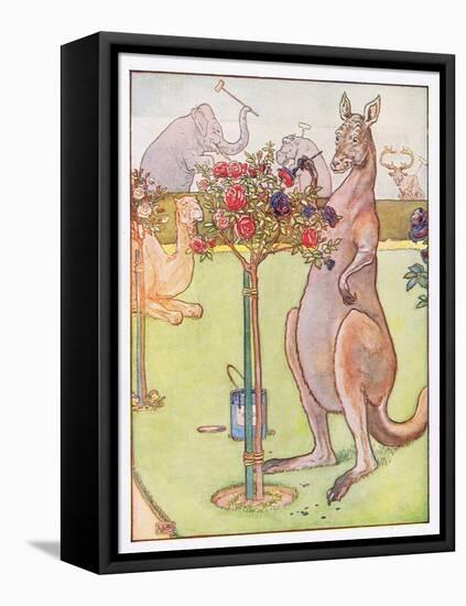 And the Kangaroo Tried to Paint the Roses Blue, Illustration from 'Johnny Crow's Party', c.1930-Leonard Leslie Brooke-Framed Premier Image Canvas