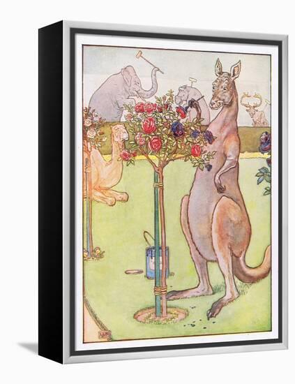And the Kangaroo Tried to Paint the Roses Blue, Illustration from 'Johnny Crow's Party', c.1930-Leonard Leslie Brooke-Framed Premier Image Canvas