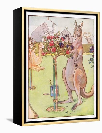 And the Kangaroo Tried to Paint the Roses Blue, Illustration from 'Johnny Crow's Party', c.1930-Leonard Leslie Brooke-Framed Premier Image Canvas