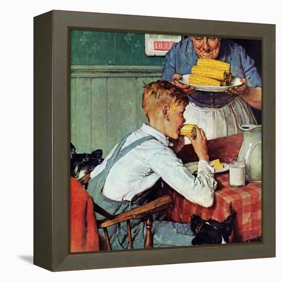 . . . And Then Ma, or Grandma Brought ‘Em In (or Country Boy Eating Corn)-Norman Rockwell-Framed Premier Image Canvas