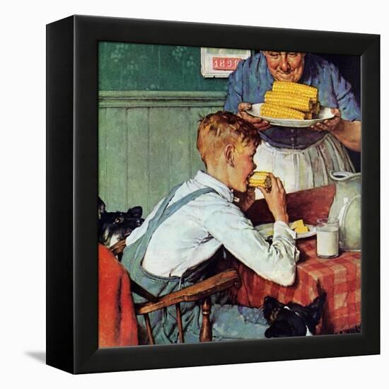 . . . And Then Ma, or Grandma Brought ‘Em In (or Country Boy Eating Corn)-Norman Rockwell-Framed Premier Image Canvas