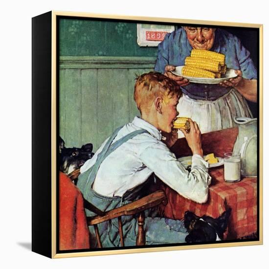 . . . And Then Ma, or Grandma Brought ‘Em In (or Country Boy Eating Corn)-Norman Rockwell-Framed Premier Image Canvas