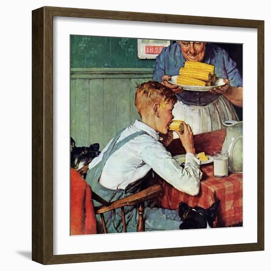 . . . And Then Ma, or Grandma Brought ‘Em In (or Country Boy Eating Corn)-Norman Rockwell-Framed Giclee Print