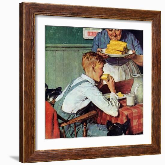 . . . And Then Ma, or Grandma Brought ‘Em In (or Country Boy Eating Corn)-Norman Rockwell-Framed Giclee Print