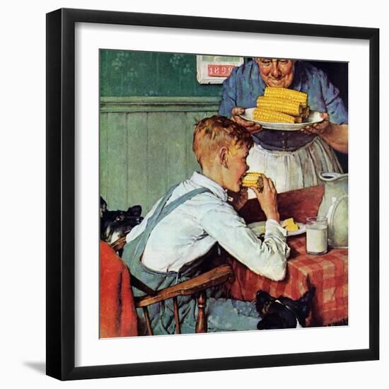 . . . And Then Ma, or Grandma Brought ‘Em In (or Country Boy Eating Corn)-Norman Rockwell-Framed Giclee Print