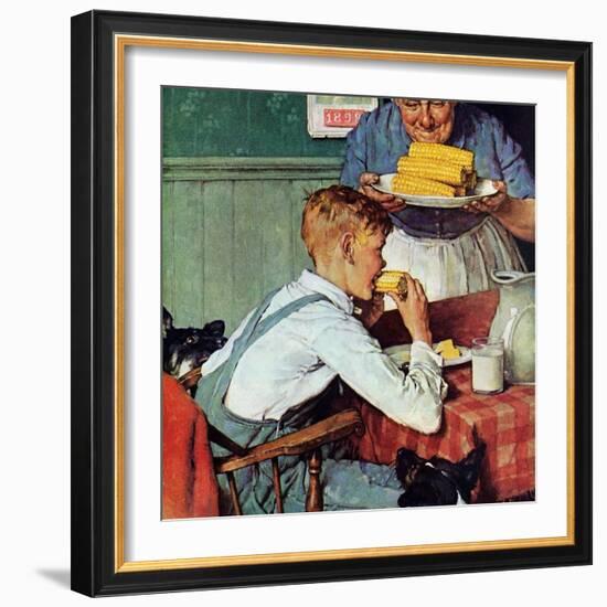 . . . And Then Ma, or Grandma Brought ‘Em In (or Country Boy Eating Corn)-Norman Rockwell-Framed Giclee Print