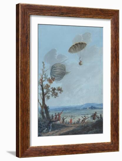 Andre-Jacques Garnerin Descending in Parachute-null-Framed Giclee Print