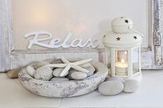 Decoration, White, Window Frame, Lettering, Relax, Lantern, Candle, Bowl, Stones, Starfish-Andrea Haase-Photographic Print